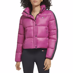 Tommy Hilfiger Women's Cropped Fit Zipper Pockets Puffer Jacket Logo T