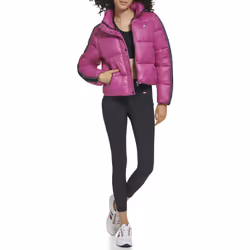 Tommy Hilfiger Women's Cropped Fit Zipper Pockets Puffer Jacket Logo T