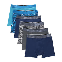 Hanes Boys' Big Performance Tween Boxer Briefs Underwear  Assorted Prints & Solids  6-Pack  Blue/Grey-6 Pack