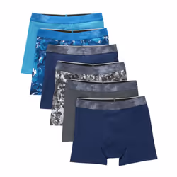 Hanes Boys' Big Performance Tween Boxer Briefs Underwear Assorted Prints & Solids 6-Pack Blue/Grey-6 Pack