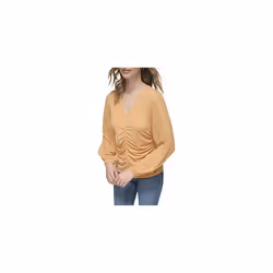 Calvin Klein Women's Long Sleeve Gathered Front Knit  Cantaloupe  Larg