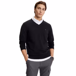 TOMMY HILFIGER Men's Cotton V Neck Sweater Black M