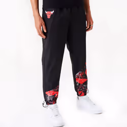 New Era Mens Chicago Bulls All Over Pattern Panel Joggers Track Pants - Black - L, Black