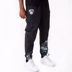 New Era Mens Brooklyn Nets All Over Pattern Panel Joggers Track Pants - Black - XL, Black