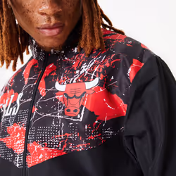 New Era Mens Chicago Bulls All Over Pattern Panel Track Jacket Top - Black - L, Black