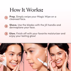 Jill Magic Wipes Pre Shave Dermaplane Oil Wipes for Face 6 Pack | Step 1 to Dermaplane Kit by Jill | Vitamin E  Squalane  Argan & Rosehip Oil