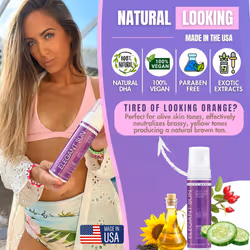 Self Tanner Mousse with Mitt  Violet Dark  Fake Tan Sunless Foam  Flawless Purple Sunless Tanner  Vegan Sunless Tanning Foam  Color Correcting  Parabe