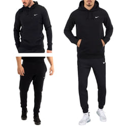 NIKE Club Mens Fleece Hoodie Joggers Winter Pullover Sportswear Black - Black, S