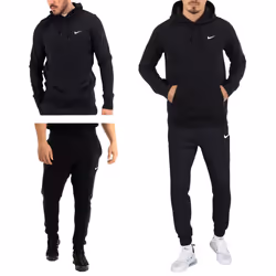 NIKE Club Mens Fleece Hoodie Joggers Winter Pullover Sportswear Black - Black, M