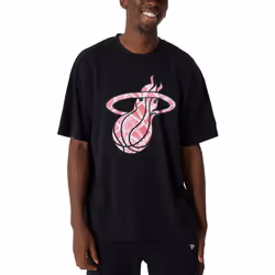 New Era Miami Heat NBA Infill Logo Oversized T-Shirt Tee Top - Black - L, Black