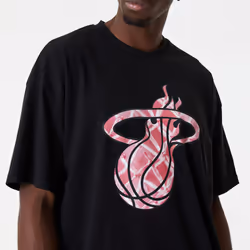 New Era Miami Heat NBA Infill Logo Oversized T-Shirt Tee Top - Black - L, Black