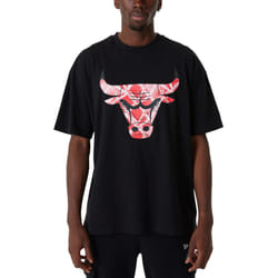 New Era Chicago Bulls NBA Infill Logo Oversized T-Shirt Tee Top - Black - L, Black