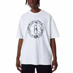 New Era Brooklyn Nets NBA Infill Logo Oversized T-Shirt Tee Top - White - M, White