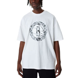 New Era Brooklyn Nets NBA Infill Logo Oversized T-Shirt Tee Top - White - M, White