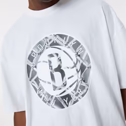 New Era Brooklyn Nets NBA Infill Logo Oversized T-Shirt Tee Top - White - M, White