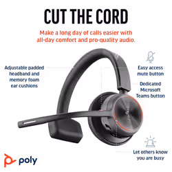 POLY Voyager 4310 UC Monaural Headset +BT700 USB-A Adapter +Charging Stand - Additional view 5