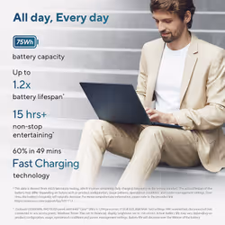 ASUS Zenbook 14 OLED UX3405CA-QL104W Intel Core Ultra 9 285H Laptop 35.6 cm (14") Touchscreen WUXGA 32 GB LPDDR5x-SDRAM 1 TB SSD Wi-Fi 7 (802.11be) Windows 11 Home Blue - Additional view 8