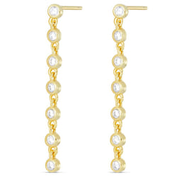 Amazon Essentials Gold Sterling Silver Cubic Zirconia Bezel Linear Drop Earrings (previously Amazon Collection)