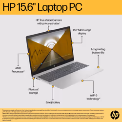 HP 15-fc0017na AMD Ryzen™ 5 7520U Laptop 39.6 cm (15.6") Full HD 8 GB LPDDR5-SDRAM 256 GB SSD Wi-Fi 6 (802.11ax) Windows 11 Home Black - Additional view 5