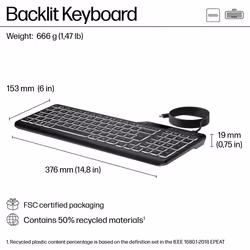 HP 400 Backlit Wired Keyboard - Additional view 8