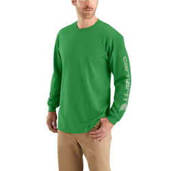 Carhartt Men's Loose Fit Heavyweight Long Logo Sleeve Graphic T-Shirt  Olive Green Heather