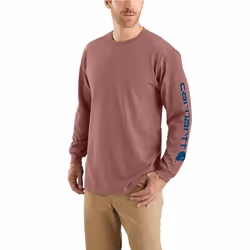 Carhartt Men's Loose Fit Heavyweight Long Logo Sleeve Graphic T-Shirt Apple Butter Heather