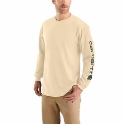 Carhartt Men's Loose Fit Heavyweight Long Logo Sleeve Graphic T-Shirt  Oat Milk