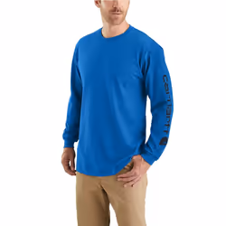 Carhartt Men's Loose Fit Heavyweight Long Logo Sleeve Graphic T-Shirt  Beacon Blue Heather