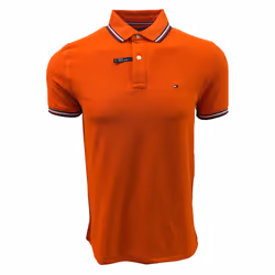 Tommy Hilfiger Mens Striped Collar Polo (Medium Bright Orange)
