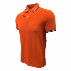 Tommy Hilfiger Mens Striped Collar Polo (Medium  Bright Orange)