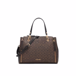 Calvin Klein Reyna Novelty Satchel Brown/Khaki/Black Linear