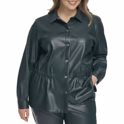 Calvin Klein Women's Plus Size Drawstring Button Front Blouse  Malachi