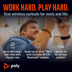 POLY Voyager Free 60+ UC M Carbon Black Earbuds +BT700 USB-C Adapter +Touchscreen Charge Case - Additional view 5