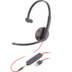 POLY Blackwire 3215 Monaural USB-A Headset (Bulk), Wired, Office/Call center, 96 g, Headset, Black, Red