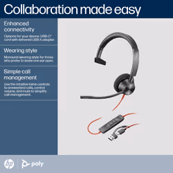 POLY Blackwire 3310 Monaural Microsoft Teams Certified USB-C Headset +USB-C/A Adapter - Additional view 8