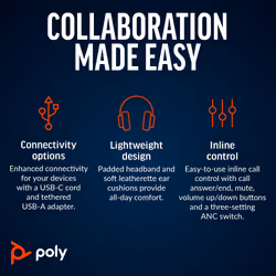 POLY Blackwire 8225 Stereo USB-C Headset +USB-C/A Adapter - Additional view 4