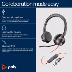 POLY Blackwire 8225 Stereo Microsoft Teams Certified USB-C Headset +USB-C/A Adapter - Additional view 7