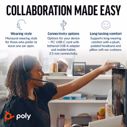 POLY Blackwire 5210 Monaural USB-C Headset +3.5mm Plug +USB-C/A Adapter - Additional view 5