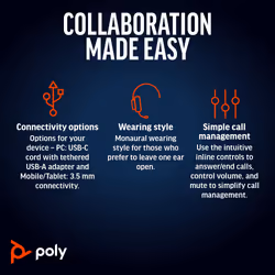 POLY Blackwire 5220 Stereo USB-C Headset +3.5mm Plug +USB-C/A Adapter - Additional view 4
