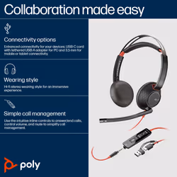 POLY Blackwire 5220 Stereo USB-C Headset +3.5mm Plug +USB-C/A Adapter - Additional view 8