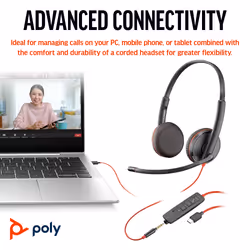 POLY Blackwire 3225 Stereo USB-C Headset +3.5mm Plug +USB-C/A Adapter (Bulk) - Additional view 4