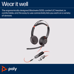 POLY Blackwire 5220 Stereo USB-C Headset +3.5mm Plug +USB-C/A Adapter - Additional view 4