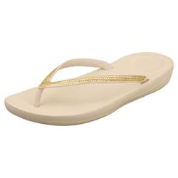 FitFlop Iqushion Sparkle Womens Flip Flop Sandals in Stone Beige - 6