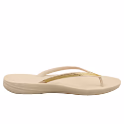 FitFlop Iqushion Sparkle Womens Flip Flop Sandals in Stone Beige - 6