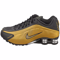 Nike Shox R4 Womens Fashion Trainers in Black Gold - 6.5