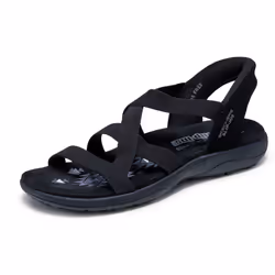 Skechers Women's Reggae Slim-Stretch Flex Hands Free Slip-ins Sandal  Black/Black  7