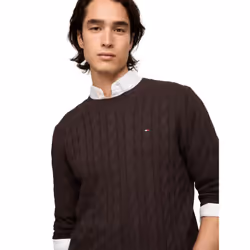 TOMMY HILFIGER Men's Cable Knit Sweater  BrownHtr  M