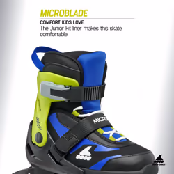 Rollerblade Microblade Kids Adjustable Fitness Inline Skate  Black/Blue Junior  Youth Performance Inline Skates
