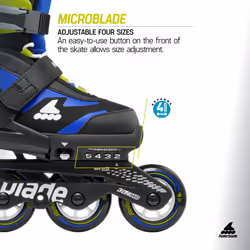 Rollerblade Microblade Kids Adjustable Fitness Inline Skate  Black/Blue Junior  Youth Performance Inline Skates