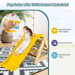 4-in-1 Triangle Climbing Set Wooden Toddler Climber with Ramp Sliding Board
